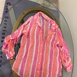 Striped Pink Button-Up Women's Top